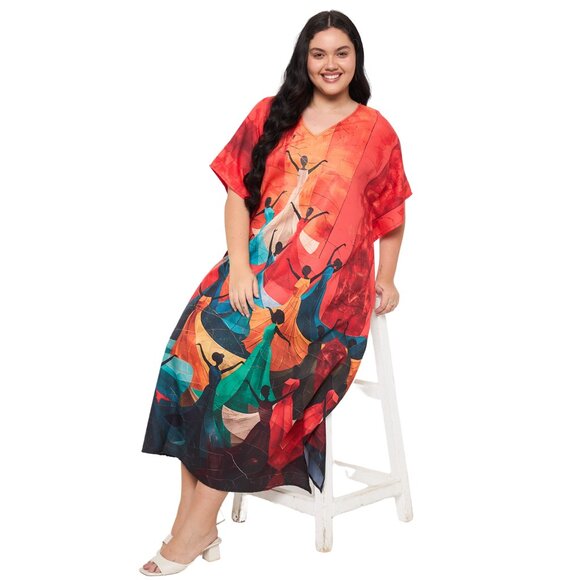 Gypsie Blu Digital Printed Polyester Caftan Dress Plus Size Mumu Maxi Dresses - Picture 8 of 9